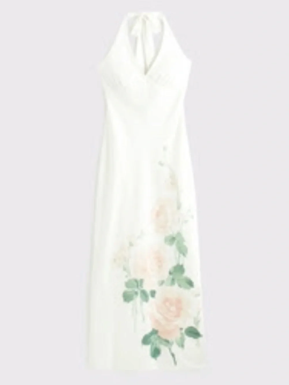 The A&F Julia slip halter dress - maxi white satin dress with pink florals